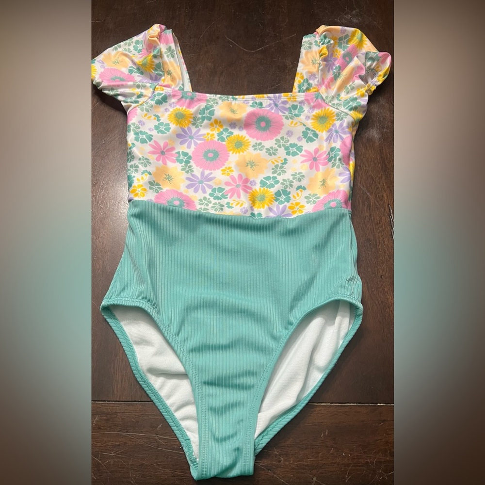 Wonder Nation Teal and Floral Swimsuit